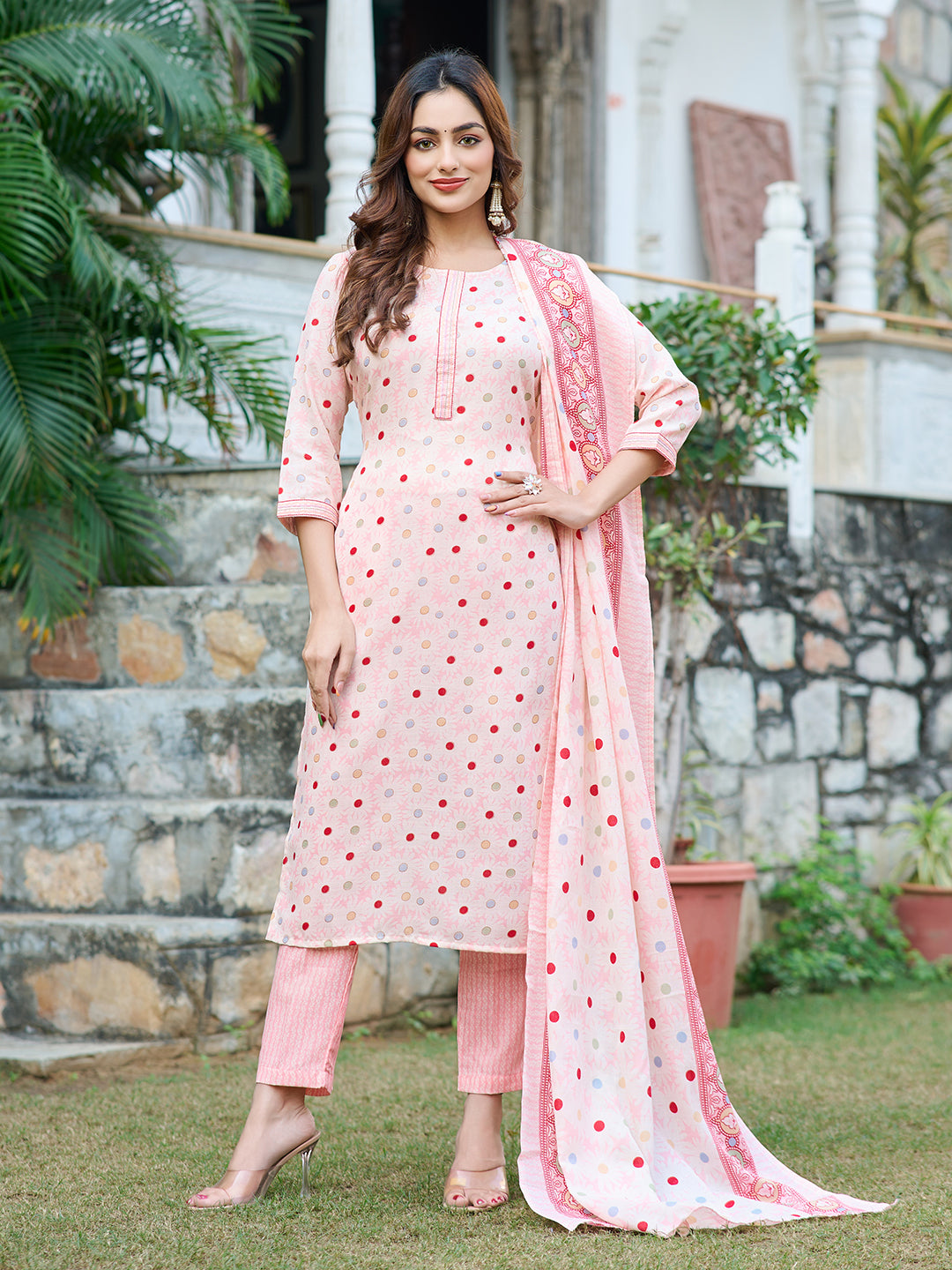 Vibe Vision Off White Silk Blend Printed Festive   Kurta Sets For Women