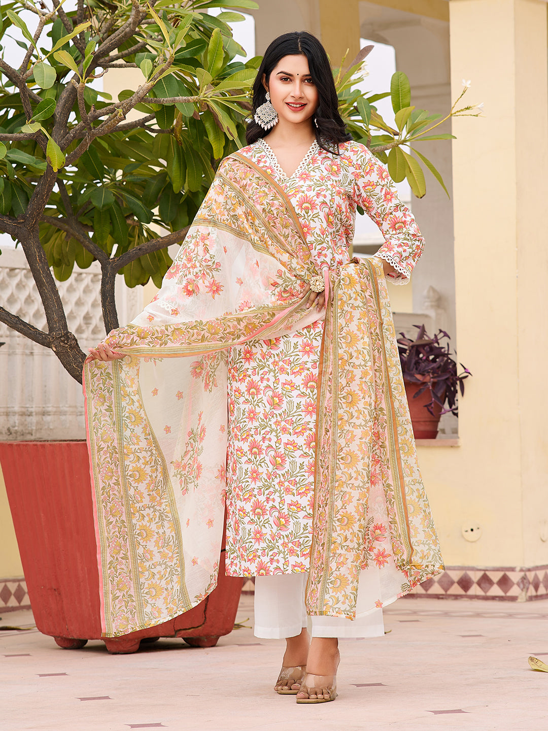 Off-White Cotton Blend Self-Design Kurta Set for Women Elegant Festive & Ethnic Wear VIBE VISION