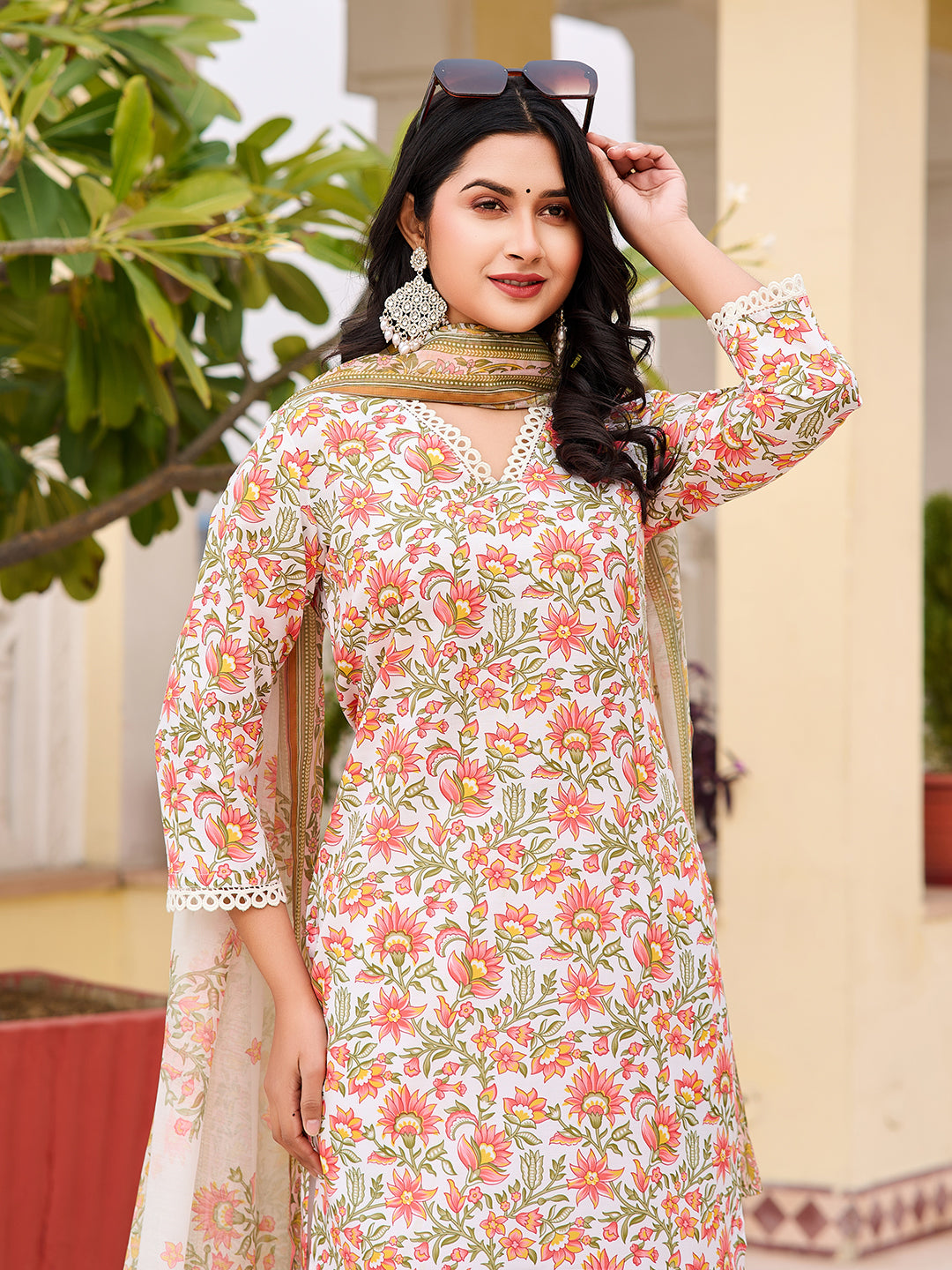 Off-White Cotton Blend Self-Design Kurta Set for Women Elegant Festive & Ethnic Wear VIBE VISION