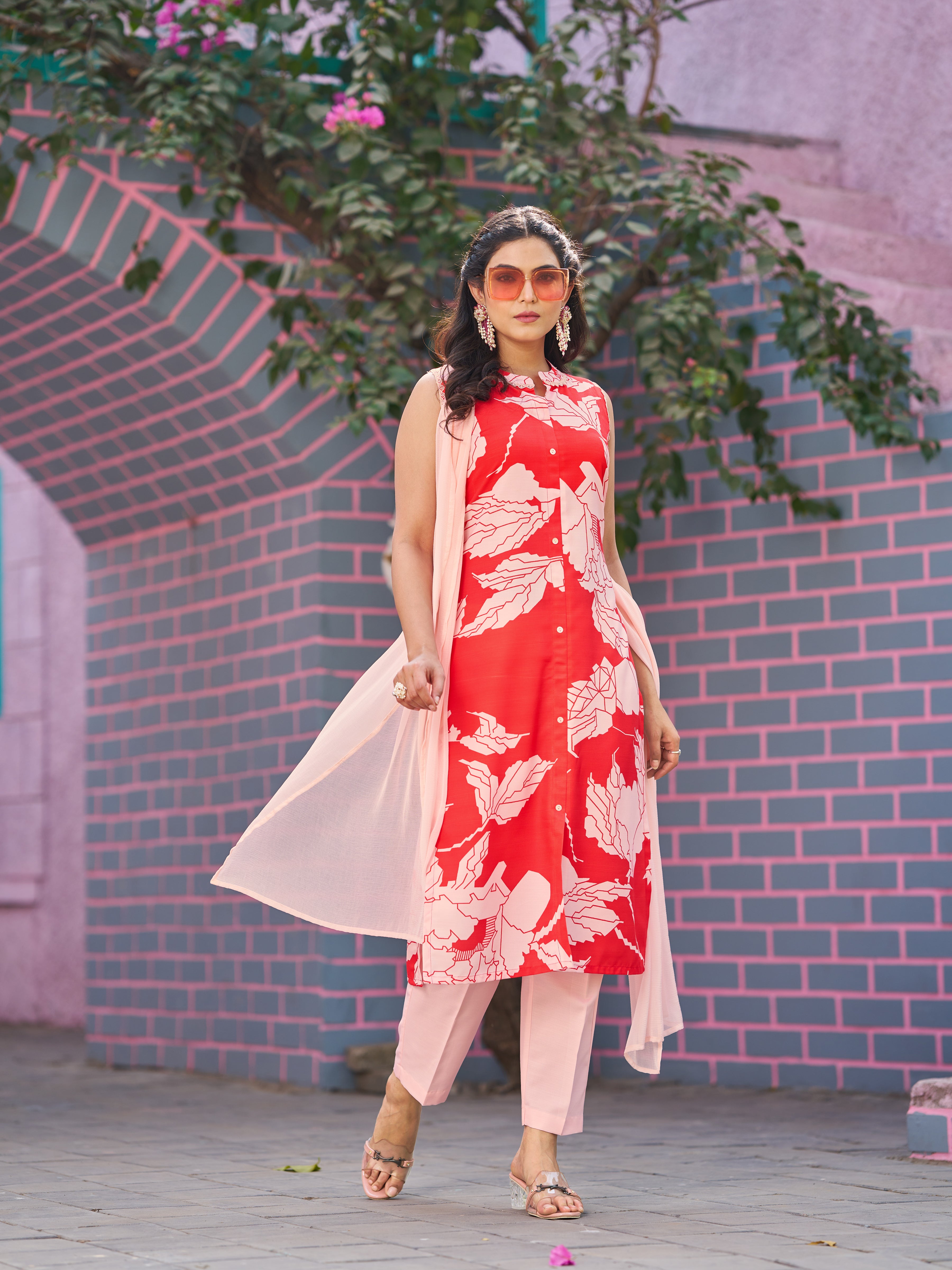Red Cotton Blend Kurta Set for Women  Self Design Festive & Ethnic Wear VIBE VISION