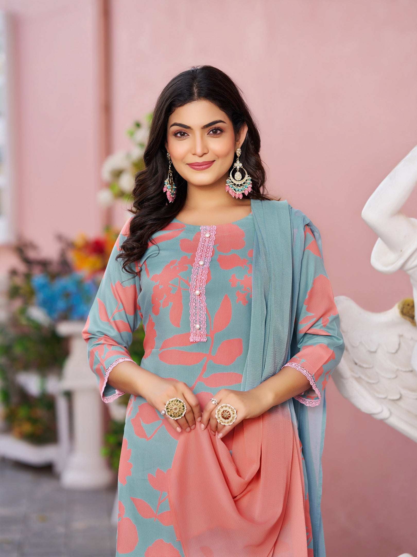 Dusty Rama Viscose Rayon Self Design Kurta Set for Women | Festive Wear | Elegant & Comfortable | Vibe Vision