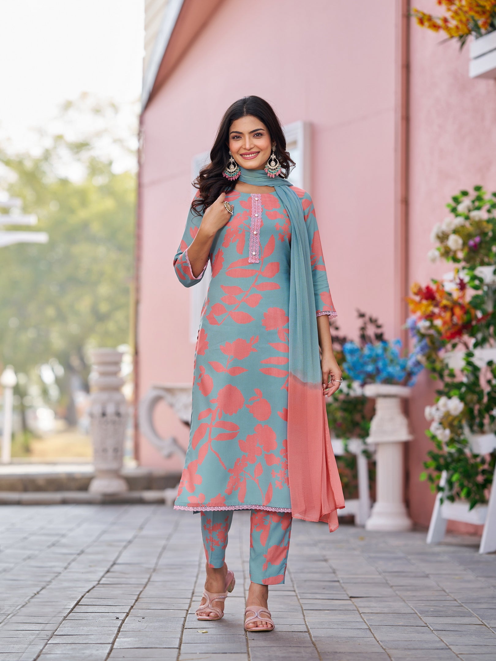 Dusty Rama Viscose Rayon Self Design Kurta Set for Women | Festive Wear | Elegant & Comfortable | Vibe Vision